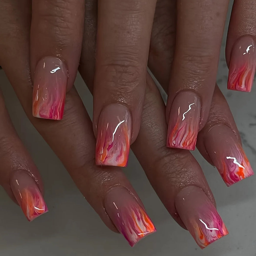 Desert Sunset Cactus Y2K Press-On Nails – Purple Pink Blue, Short/Medium Square