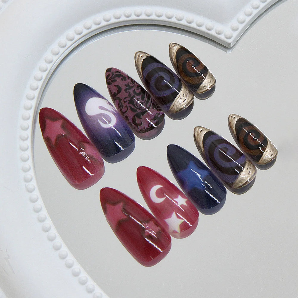Y2K Moon, Star & Swan Press-On Nails – Almond, 24 Pcs