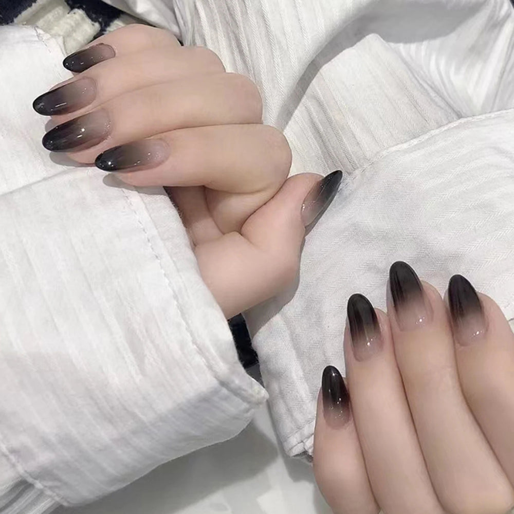 Black Ombre French Press-On Nails – Long Ballerina, 24 Pcs