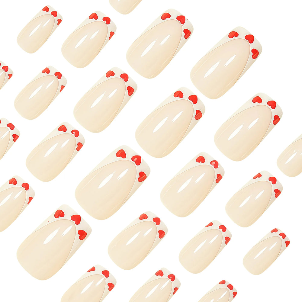 Black & Red Heart Valentine's French Press-On Nails – Medium Square