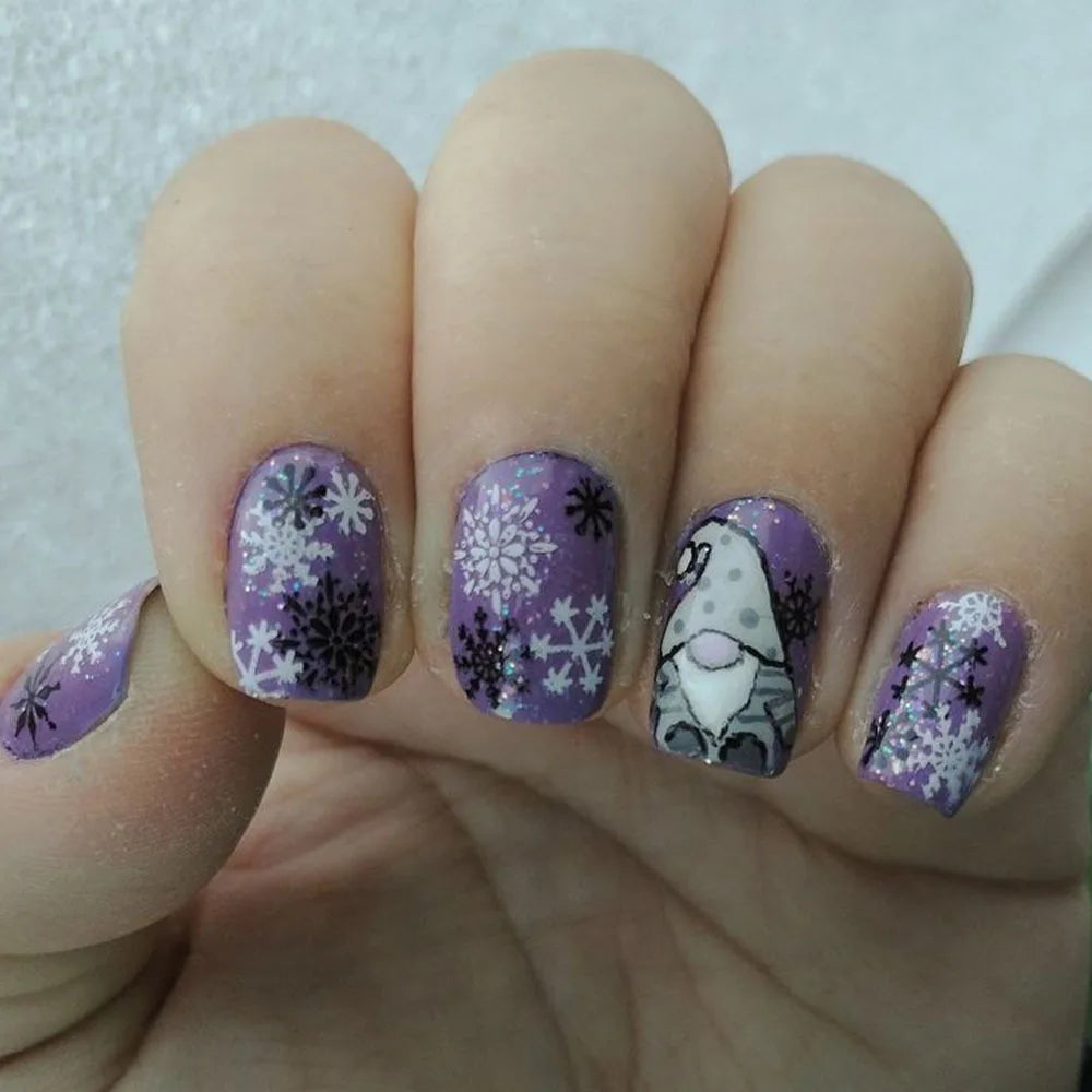 Snowflake Glitter Christmas Press-On Nails – Short Square, 24 Pcs