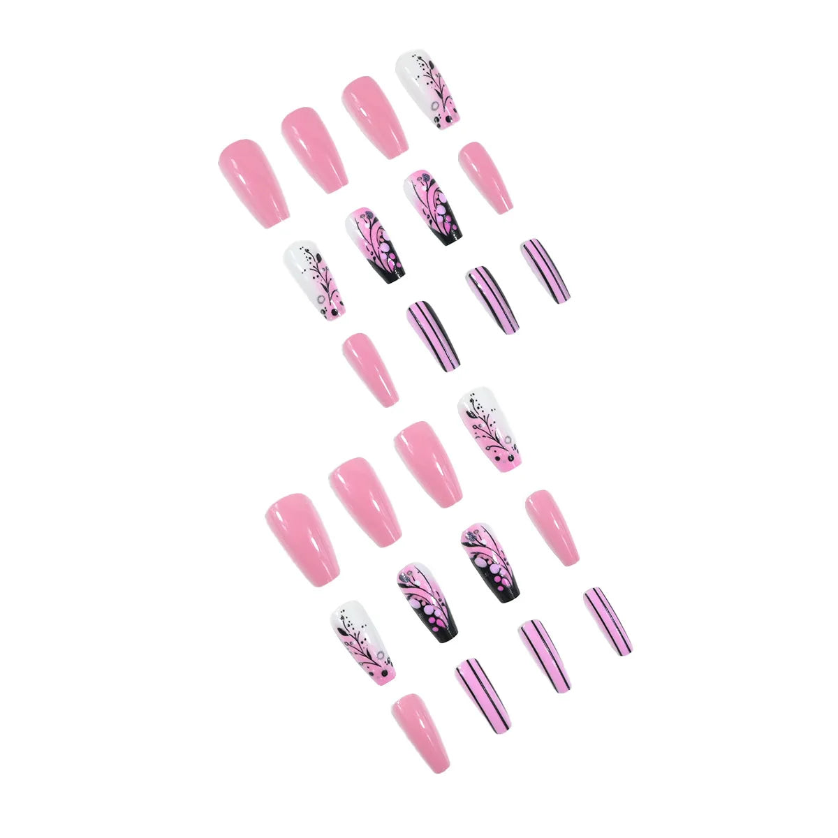 Medium fake nails for women gilrs Gradient pink green with flowers design for Spring summer full cover press on acrylic nail