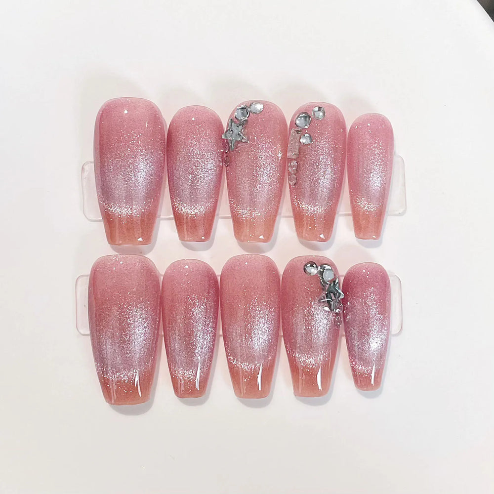 Pink Ballet Bow Handmade Press-On Nails – Coffin, 24 Pcs