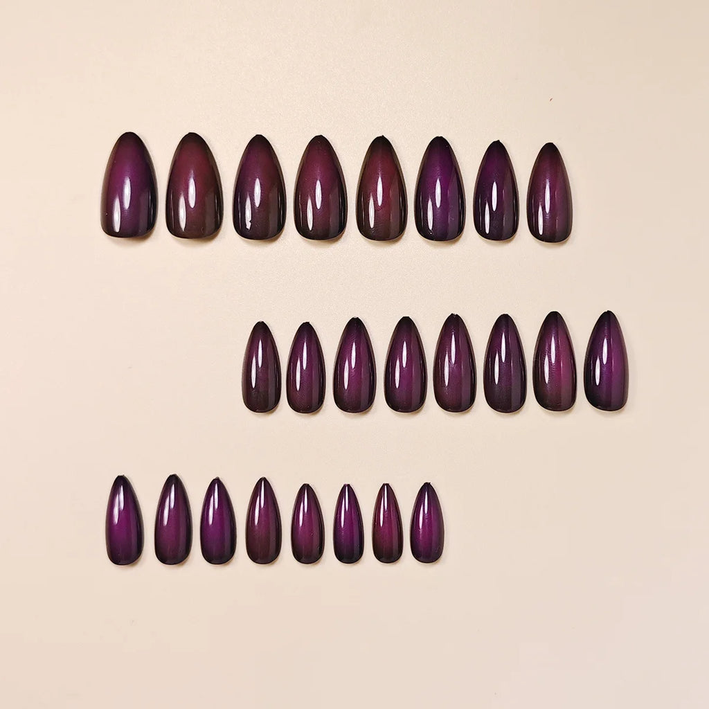 Medium fake nails for women girls gradient red brown purple colors Almond nail tips full cover press on acrylic false nail art