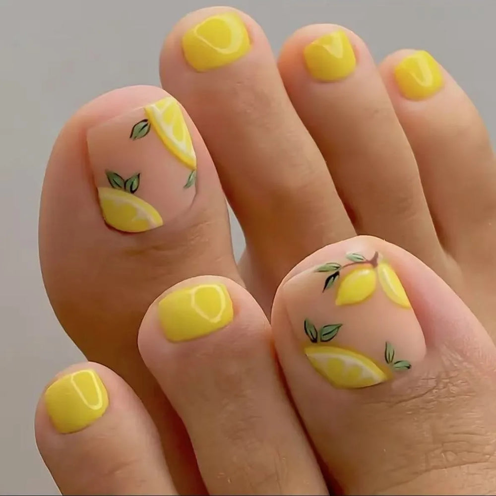 Painted Watermelon & Fruit Press-On Toenails – Short Square, 24 Pcs