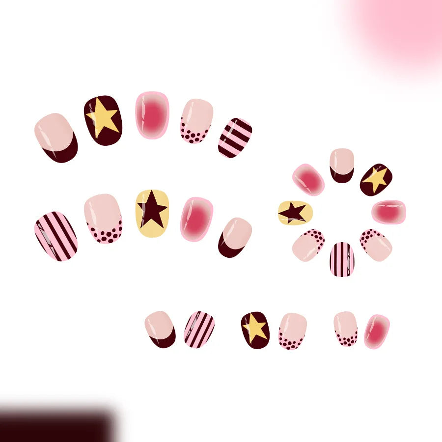 Star & Stripe Blush Y2K Press-On Nails – Short Almond, 24 Pcs