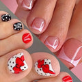 48pcs/set fake nails for toenail cute french style bow polka dots and nude pink square nail tips full cover press on false nail