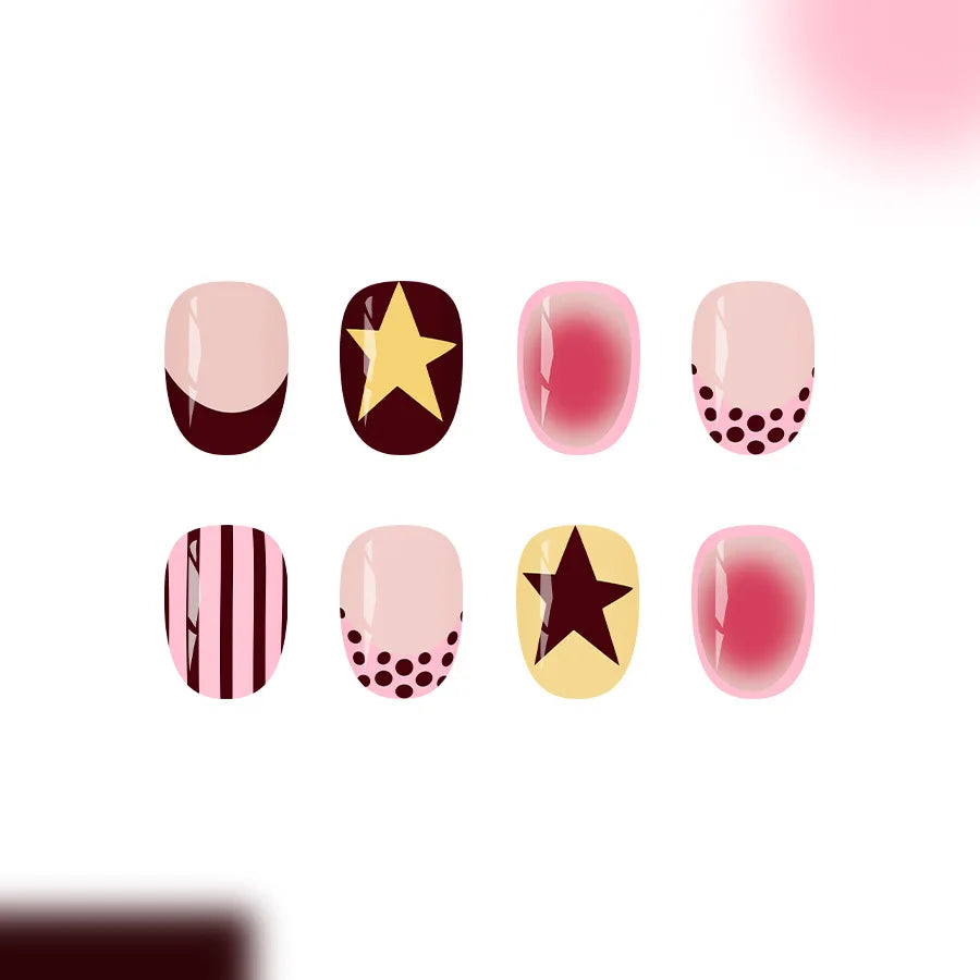 Star & Stripe Blush Y2K Press-On Nails – Short Almond, 24 Pcs