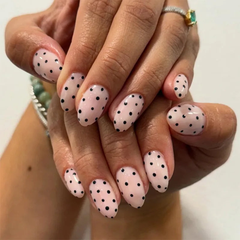 24pcs/set Medium long fake nails Gradient pink red blue flowers heart for Autumn Winter almond ballet tips press on false nail