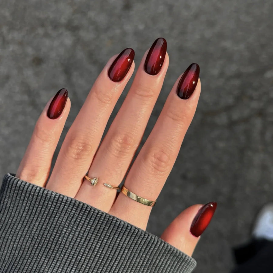Red Brown Purple Gradient Almond Press-On Nails – Medium