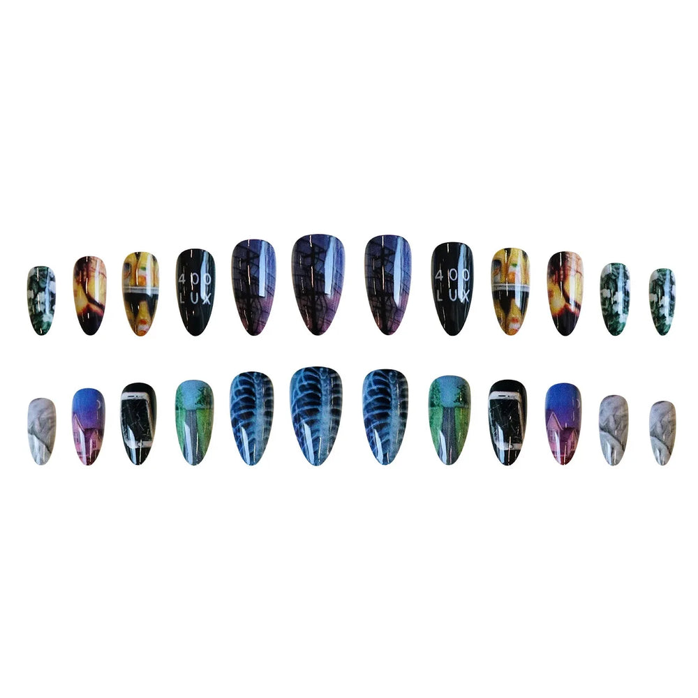 Moody Landscape Art Press-On Nails – Almond, 24 Pcs