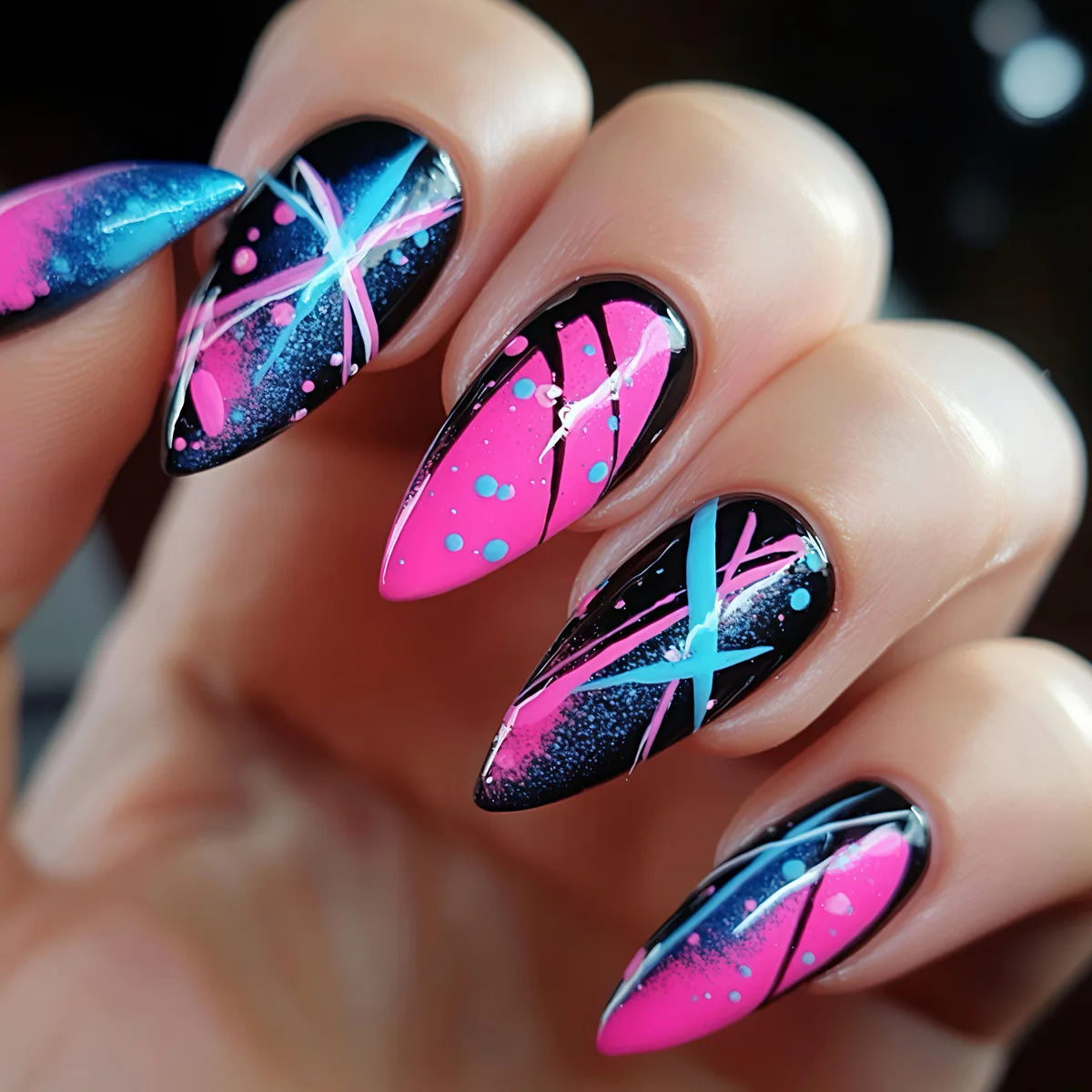 24pcs/set Short Medium Long Fake Nails Gradient Purple Yellow Blue Sunset Y2K Square Almond Summer Tips Press On False Nails Art