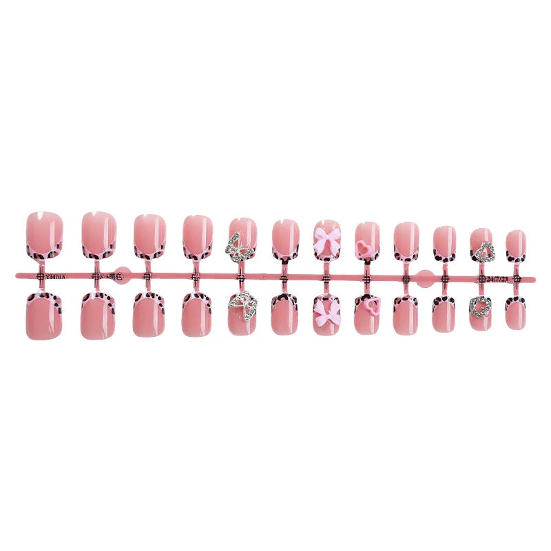 Leopard & Butterfly Bow French Press-On Nails – Square, 24 Pcs