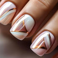 Short fake nails for women creamy white dusty pink lavender purple soft orange with champagne golden strips press on false nails