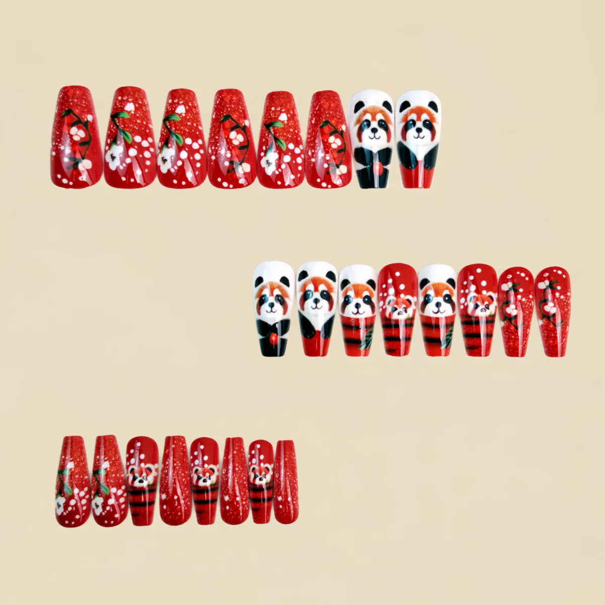 24pcs/set Medium fake nails for women gilrs cute bear Owl animals design glossy Ballet shape nail tips press on false nail art