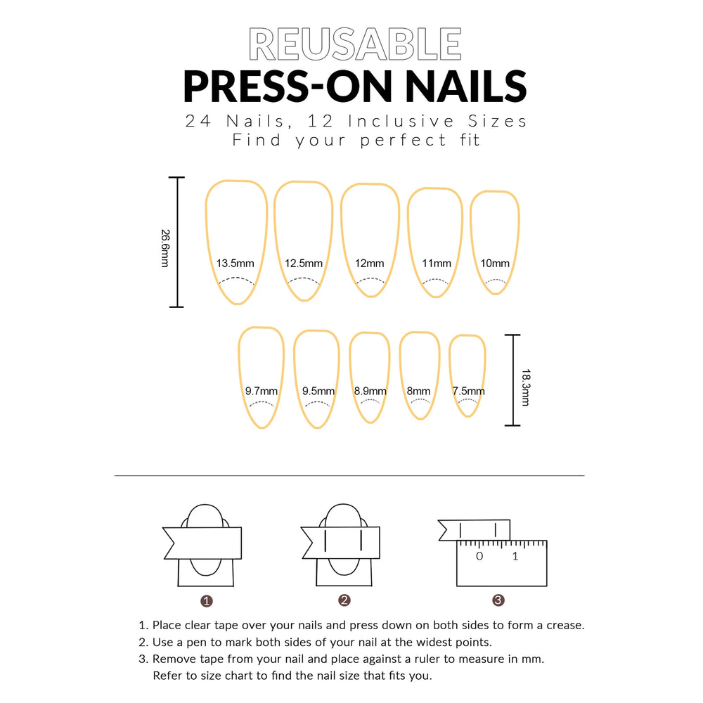 Gold Foil Blue Flower Press-On Nails – Almond, 24 Pcs