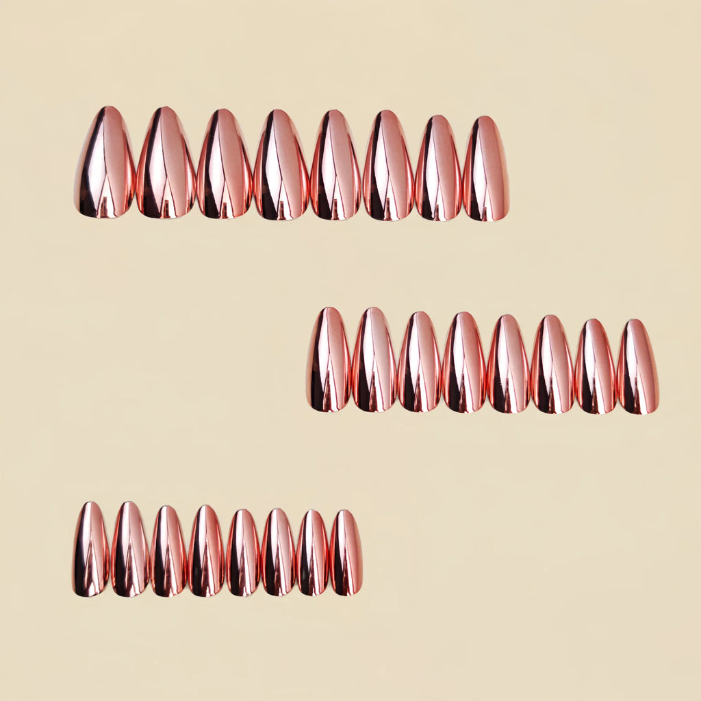 Medium fake nails for women  girls Holographic Plated champagne blue glossy almond nail tips full cover press on false nail art