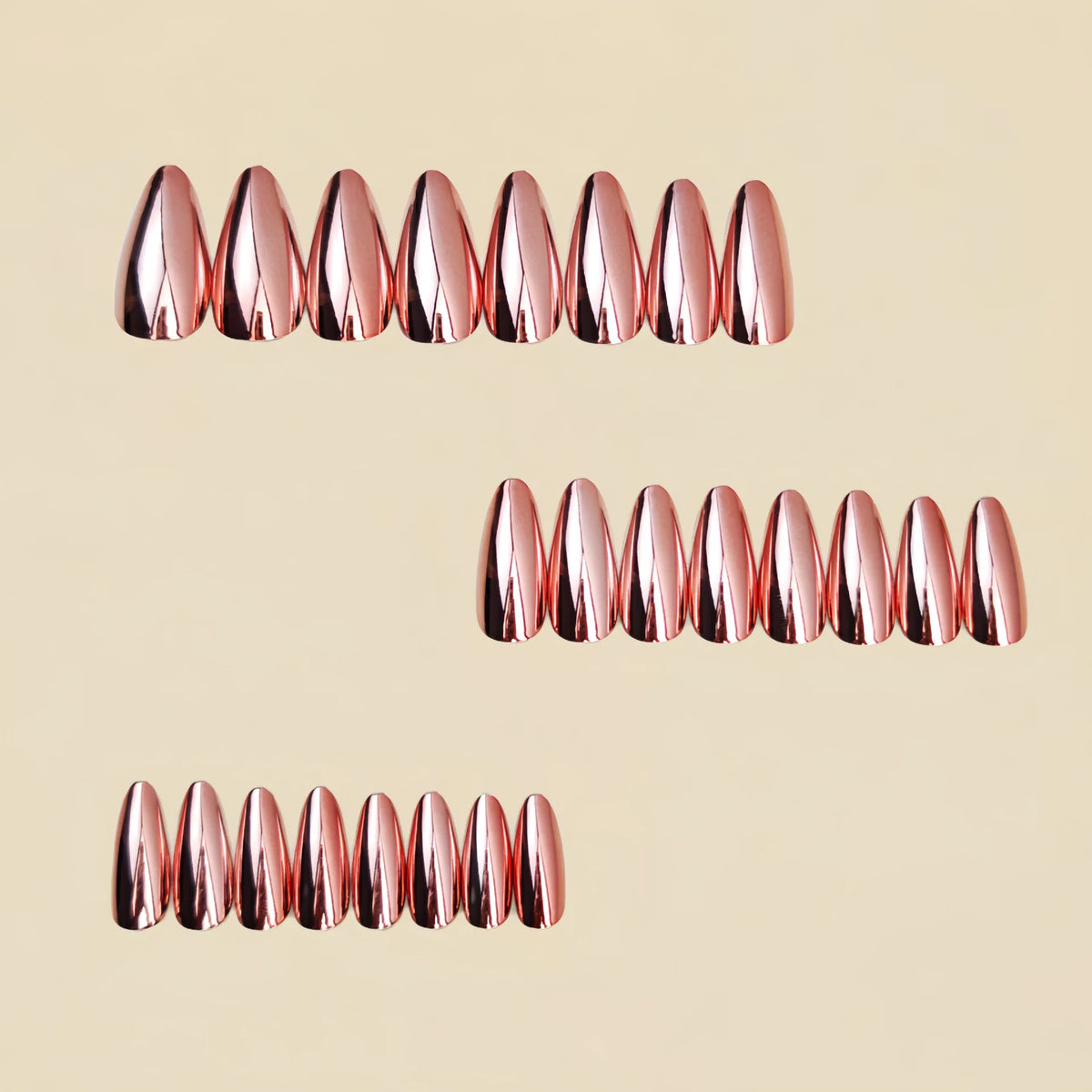 Medium fake nails for women  girls Holographic Plated champagne blue glossy almond nail tips full cover press on false nail art