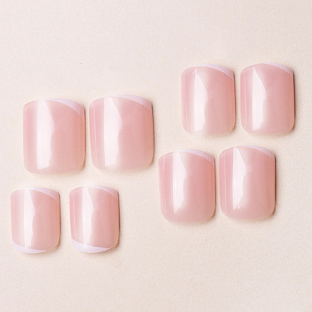 Nude Square Press-On Nails with White Stripes – Medium