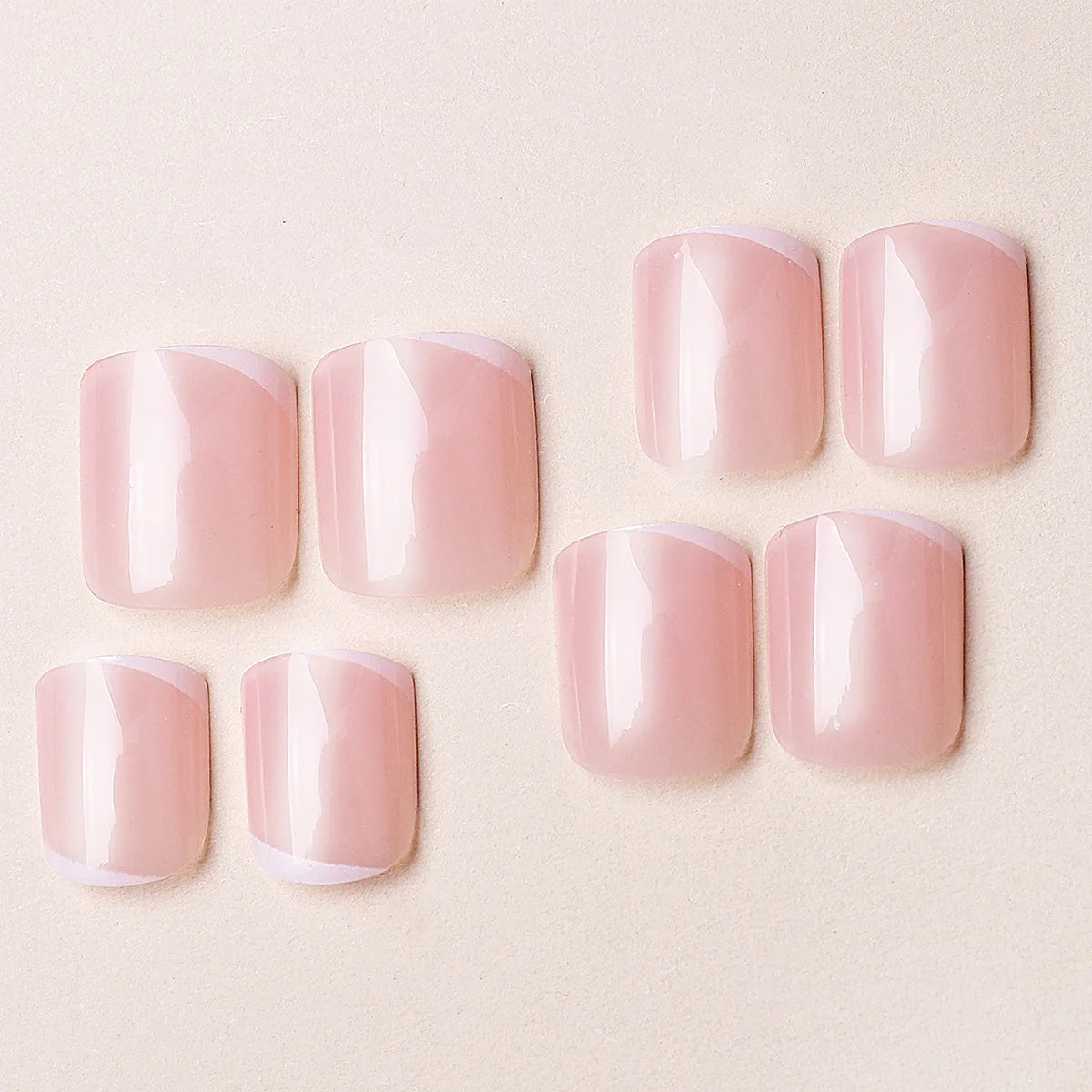 Medium fake nails for women girls Nude square nail tips with white strips printing full cover reusable press on false nail art