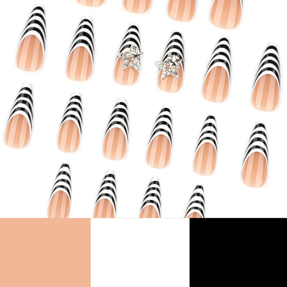 Black & White Zebra Stripe Press-On Nails – Long Stiletto, 24 Pcs