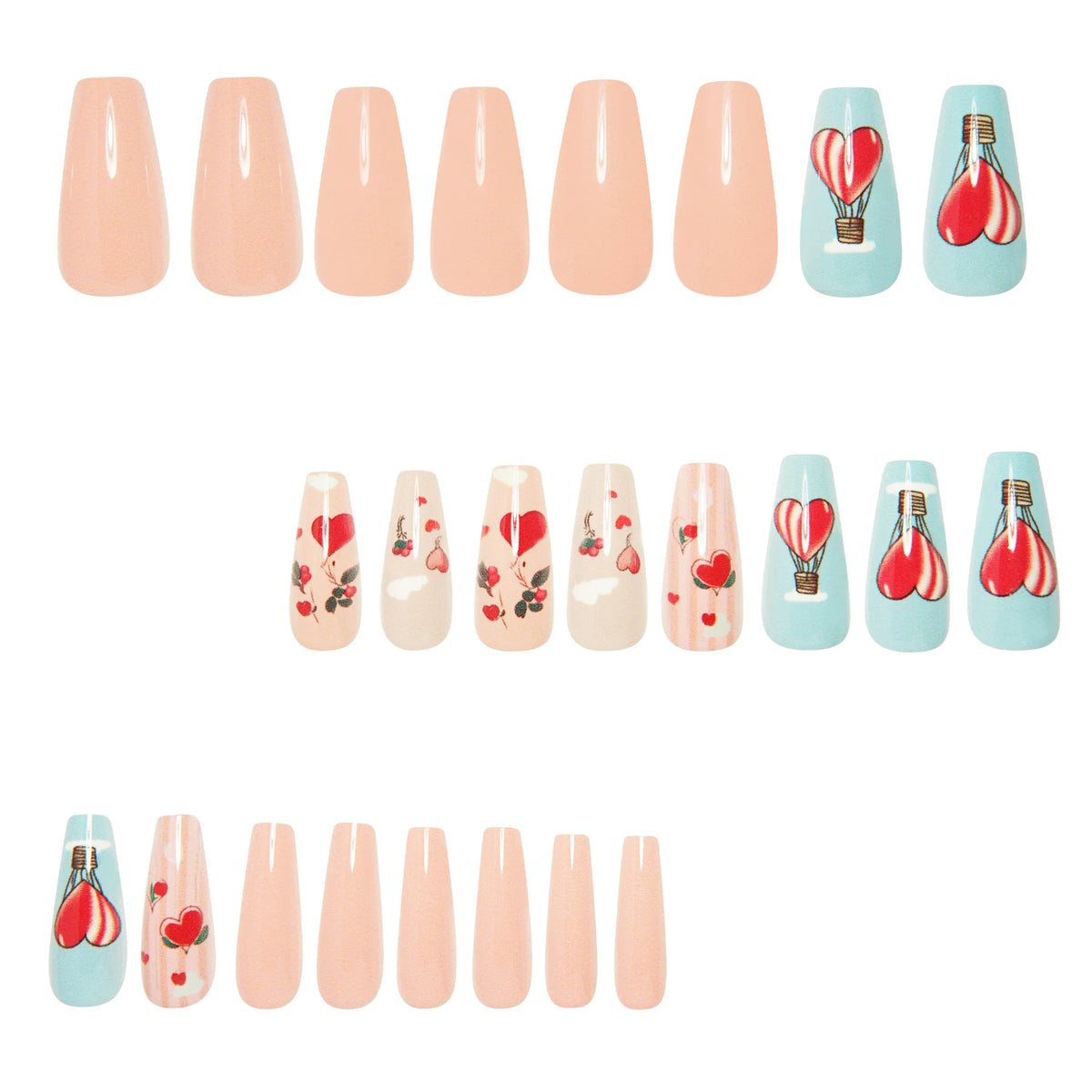 Medium fake nails for women girls y2K pink blue yellow beige cute heart Square nail tips for Valentine's Day press on false nail