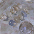 24pcs/set cat eyes fake nails for women Oval nail tips with moon star printing french style full cover press on false nails art