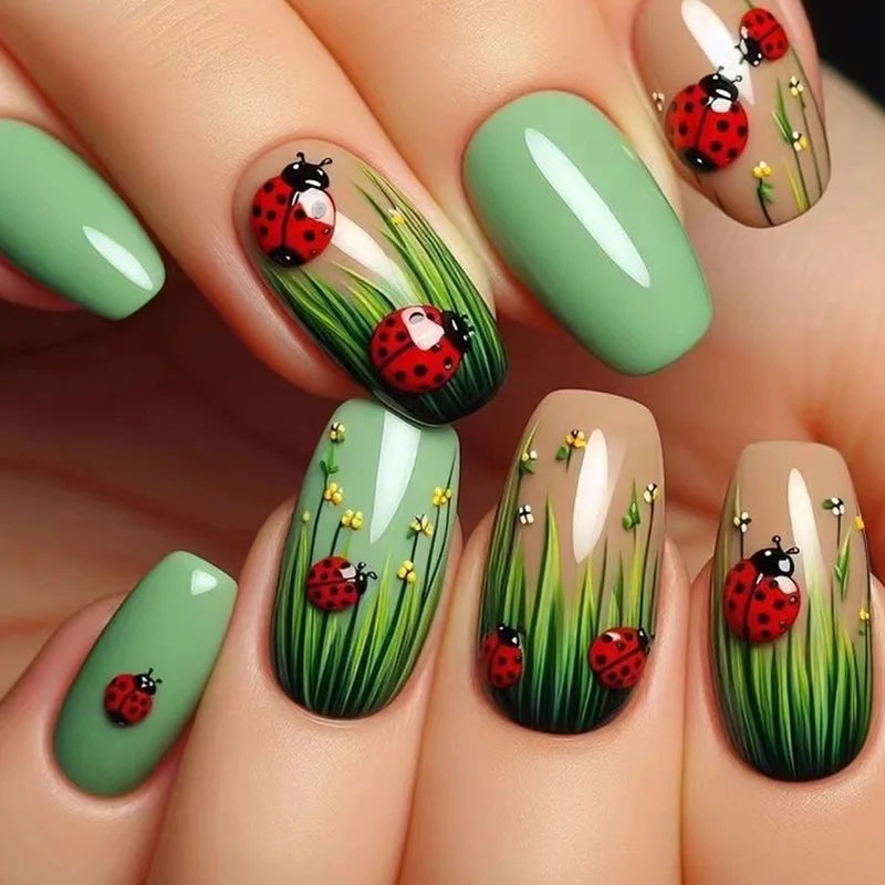 Flower & Butterfly French Press-On Nails – Medium Square