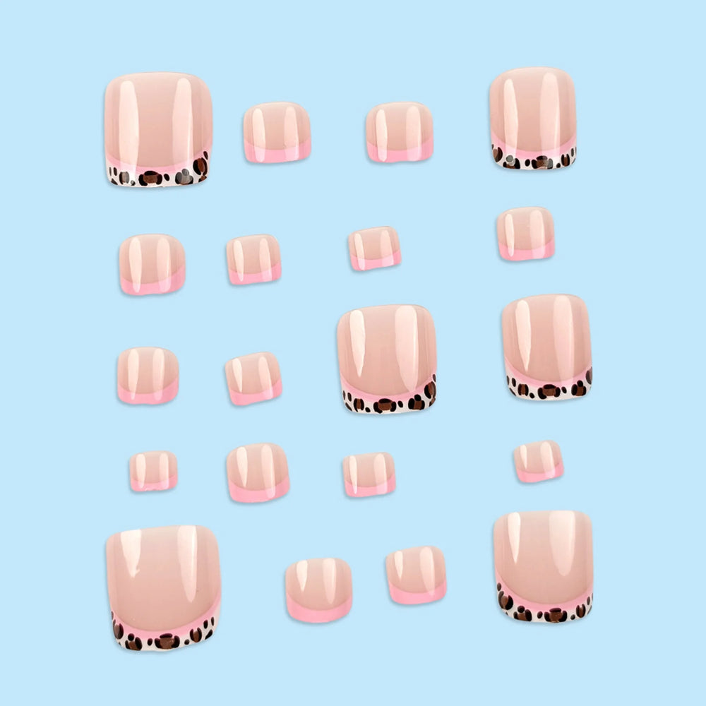 Leopard Print Nude Press-On Toenails – Short Square, 24 Pcs