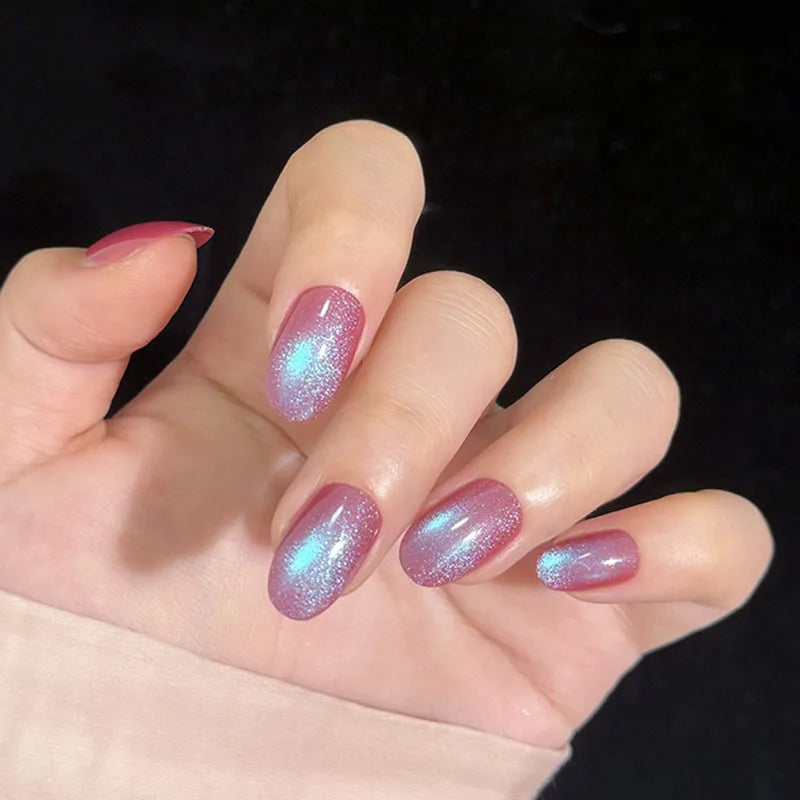 24pcs/30pcs/set short medium fake nails cat's eye flash square nail tips gradient Pink yellow blue purple press on false nails