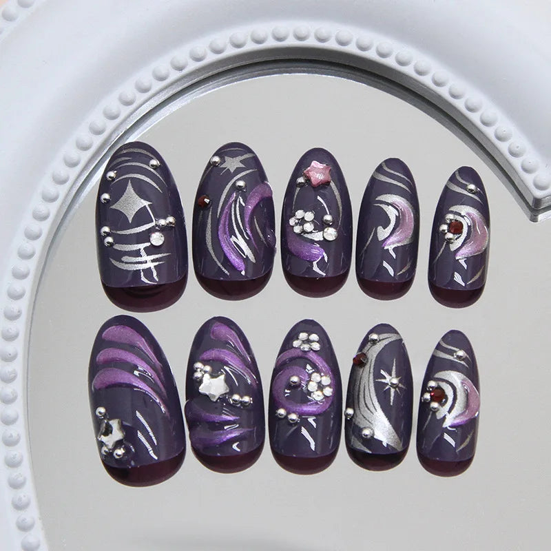 Blush Pink Y2K Chrome Punk Press-On Nails – Almond, 24 Pcs
