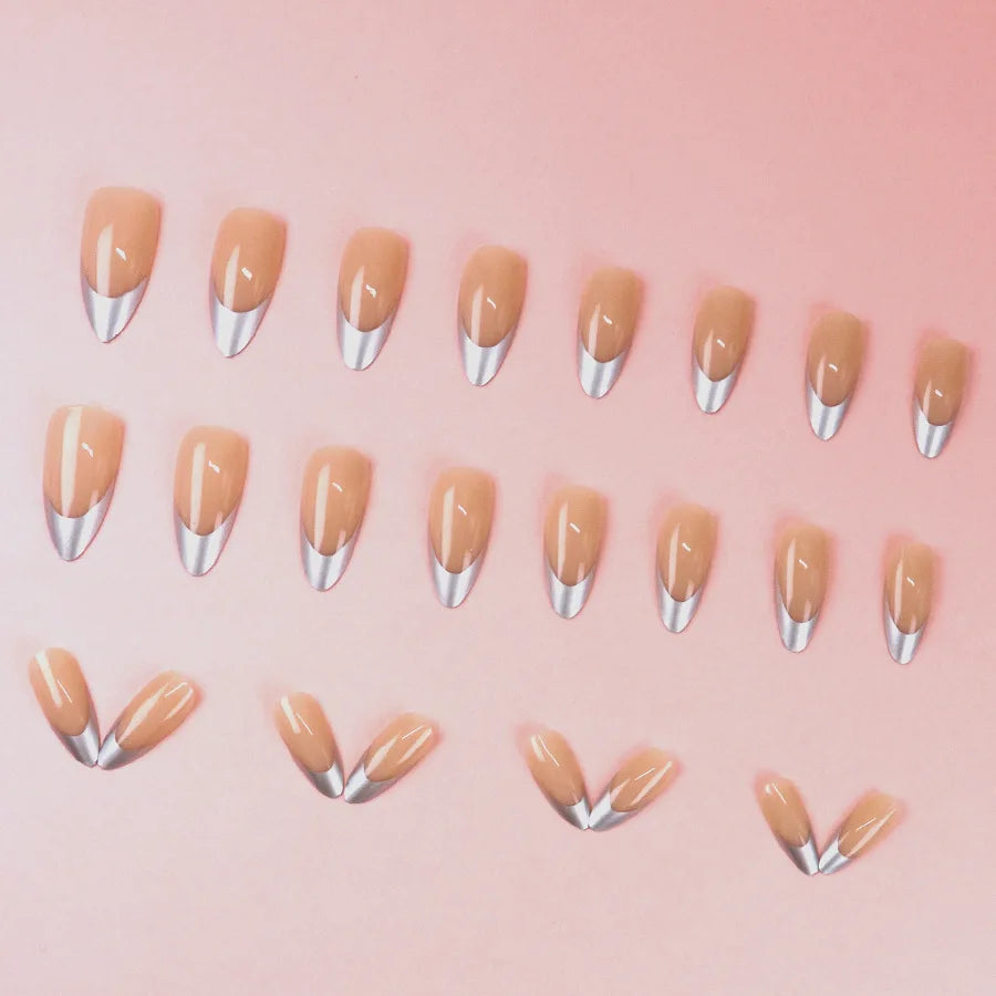Gold & Silver Frame French Press-On Nails – Almond Square, Medium