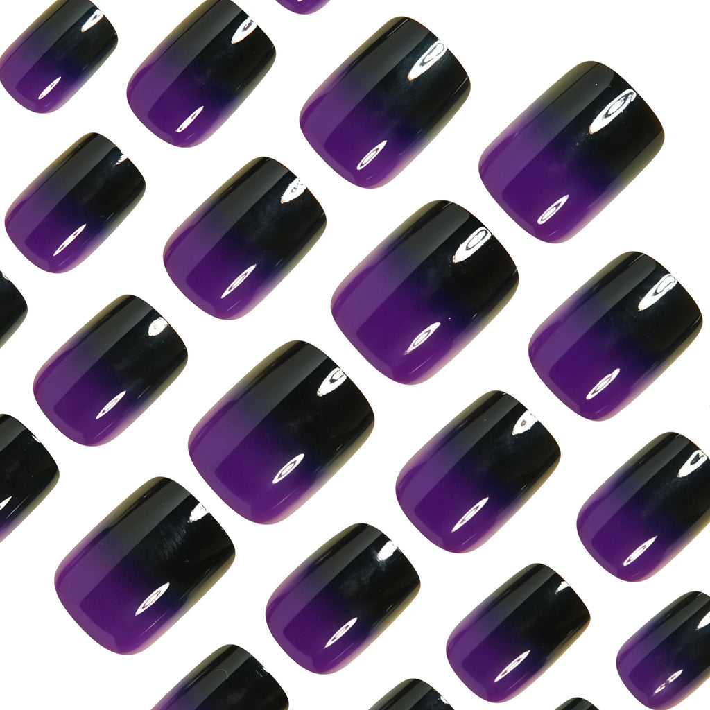 Short Square Fake Nails for Women Girls Gradient Black Purple Green Blue Red Colors Full Cover Manicure Press On False Nail Art