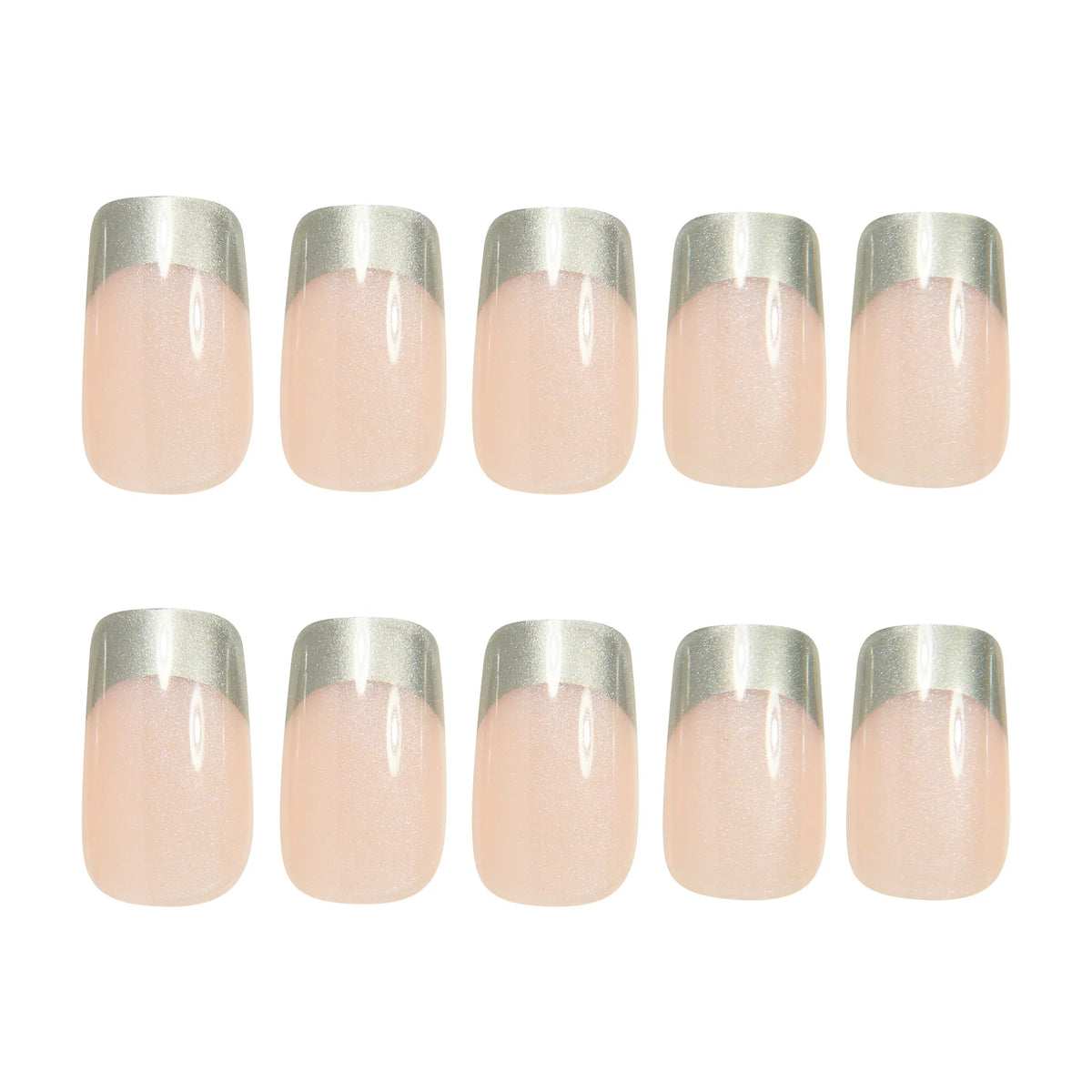Medium fake nails for women Nude silver colors pear shimmer glossy square nail tips full cover reusable press on false nail