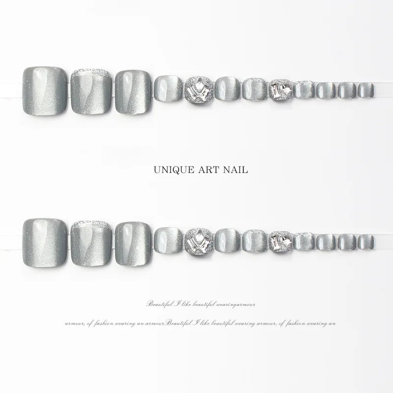 Glossy Cat-Eye French Press-On Toenails – Short Square, 24 Pcs