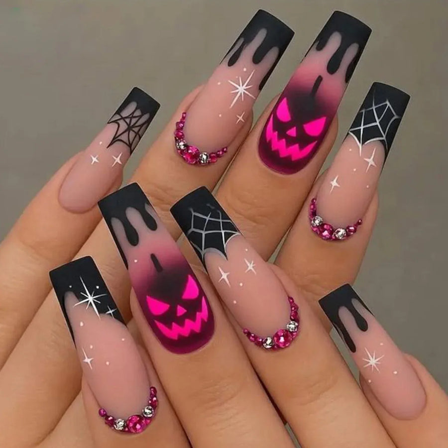 Rose Gradient Party Cosplay Press-On Nails – Long, 24 Pcs
