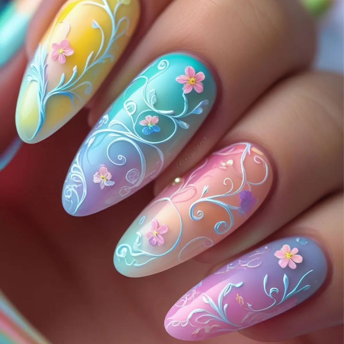 24pcs/set Medium Long Fake Nails for Summer Autumn Winter Gradient Purple Blue Starry Sky Sunset Flower Y2K Press On False Nails