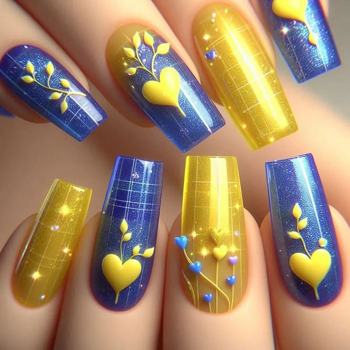 24pcs/set Medium Long Fake Nails for Summer Autumn Winter Gradient Purple Blue Starry Sky Sunset Flower Y2K Press On False Nails