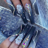 Grey Denim Floral Rhinestone