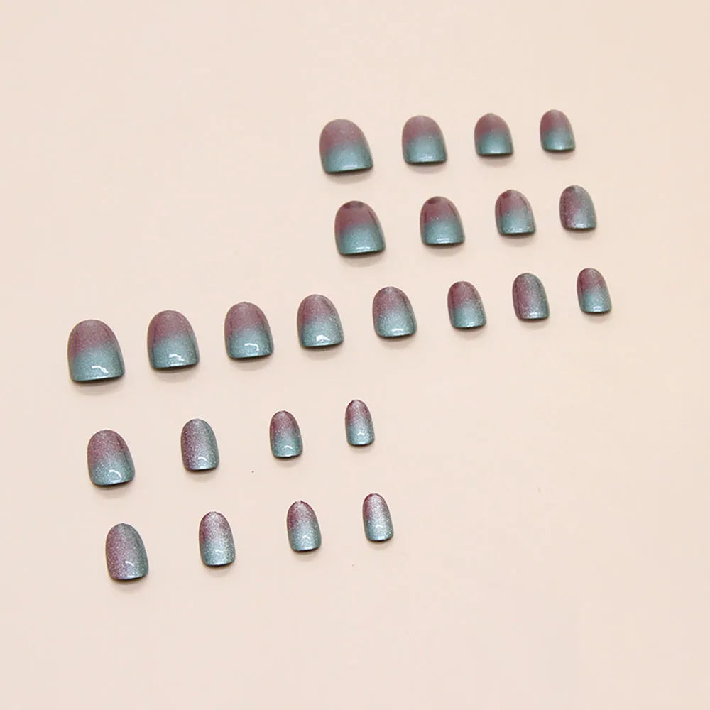 Medium fake nails for women girl gradient blue purple Glossy Almond nail art tips full cover acrylic press on false nail art set