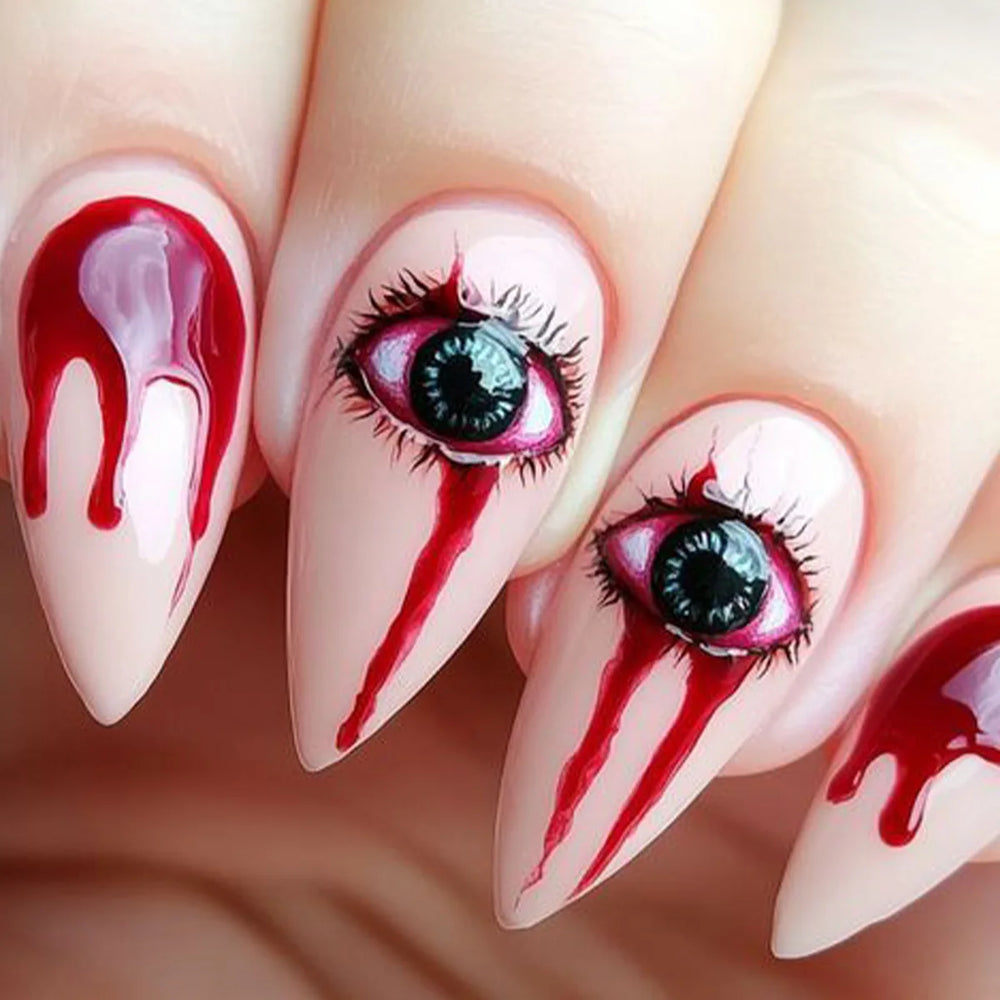Halloween Bat, Skull & Pumpkin Press-On Nails – Medium Almond Square, 24 Pcs