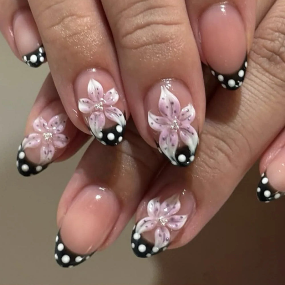 Tropical Hibiscus & Butterfly French Press-On Nails – Almond, 24 Pcs
