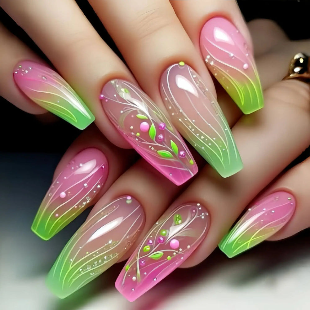 Purple Pink Red Flower & Butterfly Y2K Press-On Nails – Square, Short/Medium/Long
