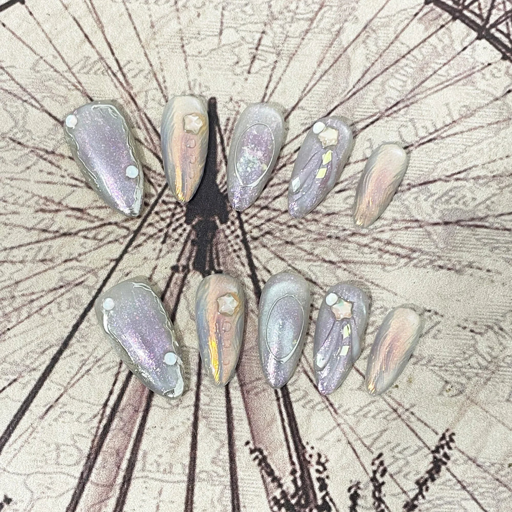 Aurora Chrome Fantasy Handmade Press-On Nails – Almond, 10 Pcs