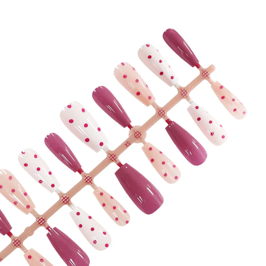 30pcs/set Short Medium fake nails pink green black glossy cat eyes fashion polka dot design french tips press on false nail art