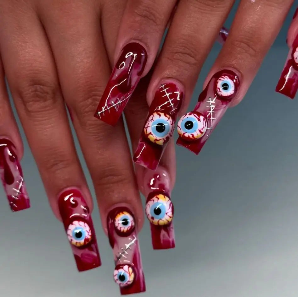 Circus Clown Ghost Halloween Press-On Nails – Long Stiletto, 24 Pcs