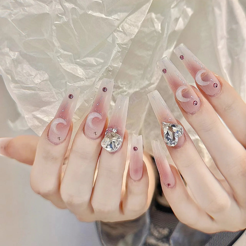Black Ombre French Press-On Nails – Long Ballerina, 24 Pcs