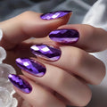24pcs/set 3D Fake Nails for Women Girls Metallic Glossy Rhombus Purple Blue Green Aurora Almond Nail Tips Press On False Nails