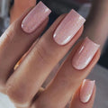 24pcs/set Pink fake nails for women girls with sparkling glitters Square nail tips full cover reusable press on false nail art