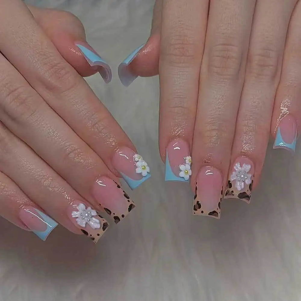Y2K Leopard Gradient Ballet Press-On Nails – Medium Long Square, 24 Pcs